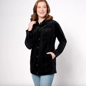 Denim & Co. Stretch Velveteen Regular Long Jacket, Blk Sz S a623550